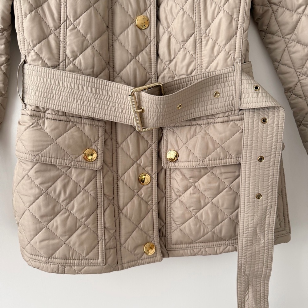 BURBERRY BRIT | Beige Tan Quilted Belted Jacket Gold Hardware XS - Picture 4 of 13